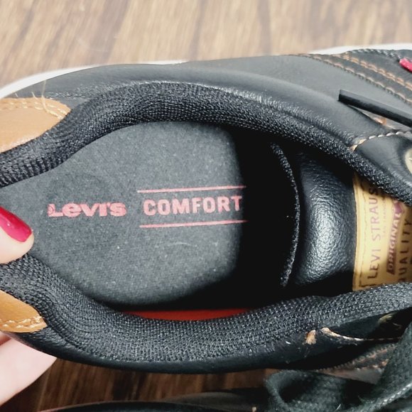 Levi Strauss Classic Black Sneaker Men Round Toe Vegan Faux Leather Lace Up 7.5 - Picture 3 of 9
